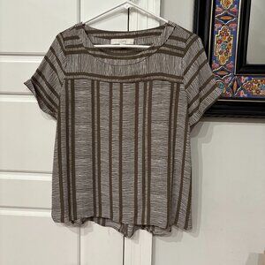 Ann Taylor/Loft blouse. Short sleeves. Brown &cream. SP Petites.